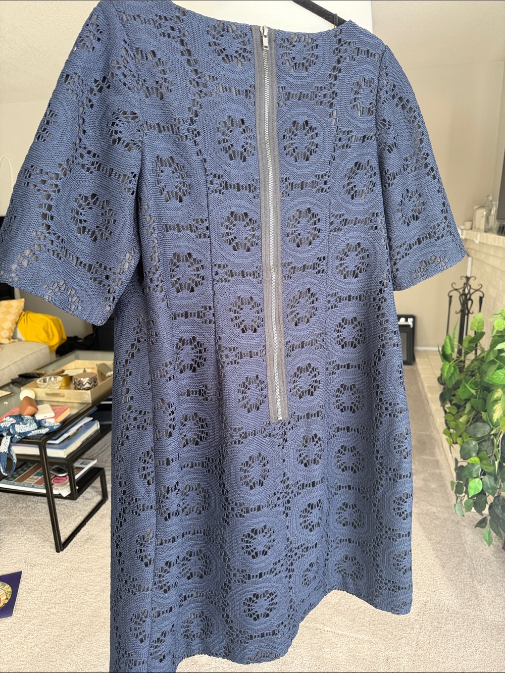 Adrianna Papell Navy Crochet Lace Midi Dress - Picture 3 of 5
